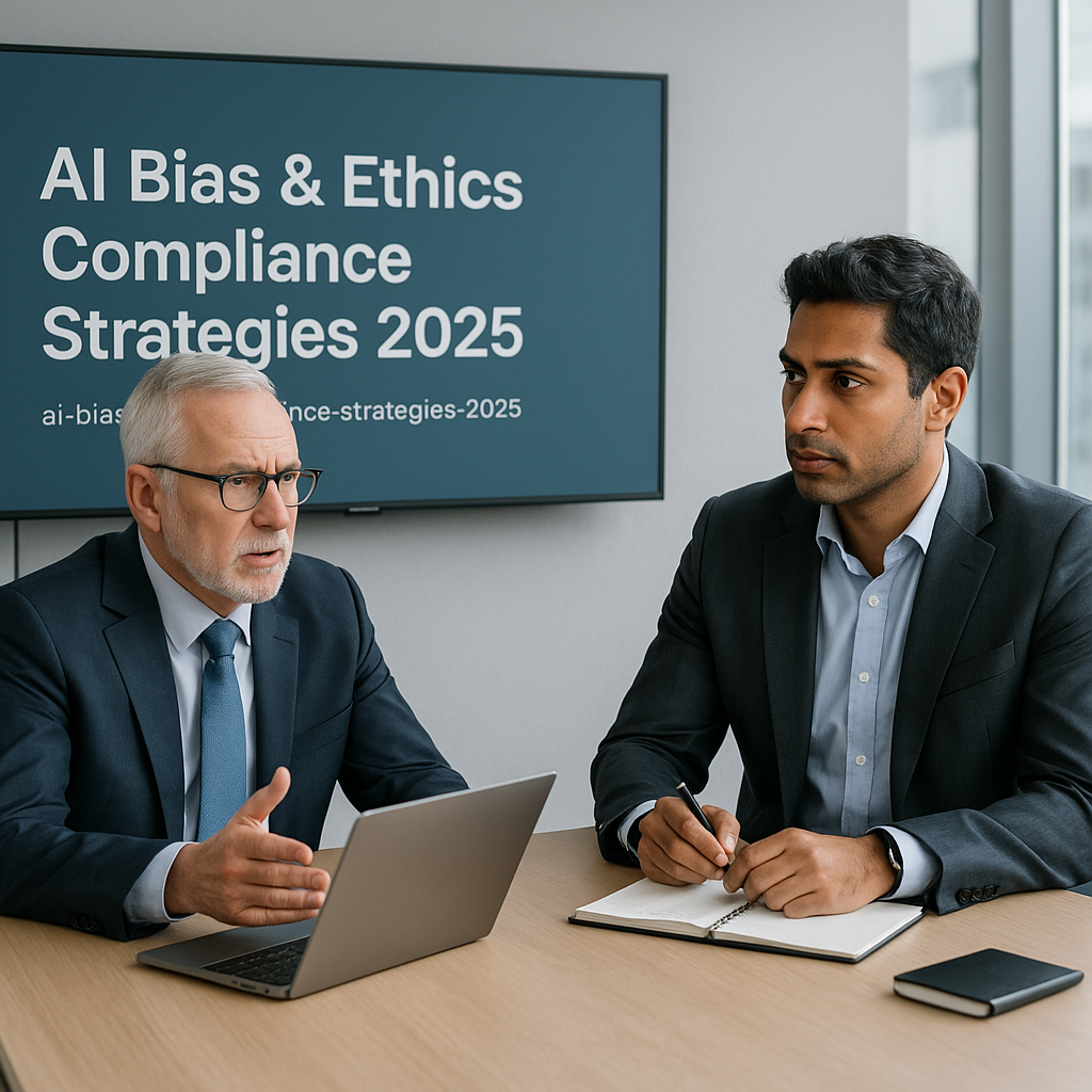 IT executives in boardroom discussing AI ethics and cybersecurity strategy