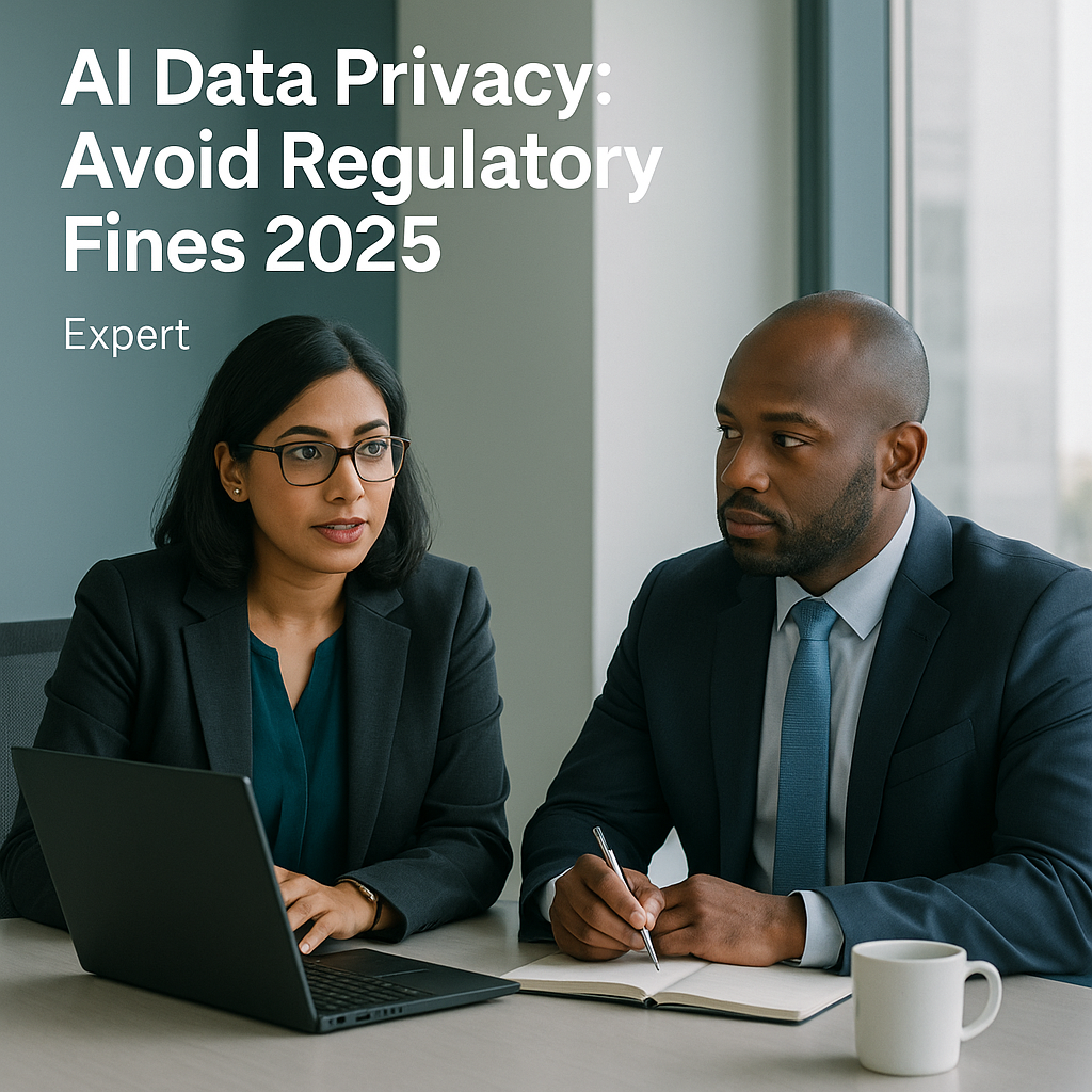 IT governance team in boardroom reviewing AI data privacy policies