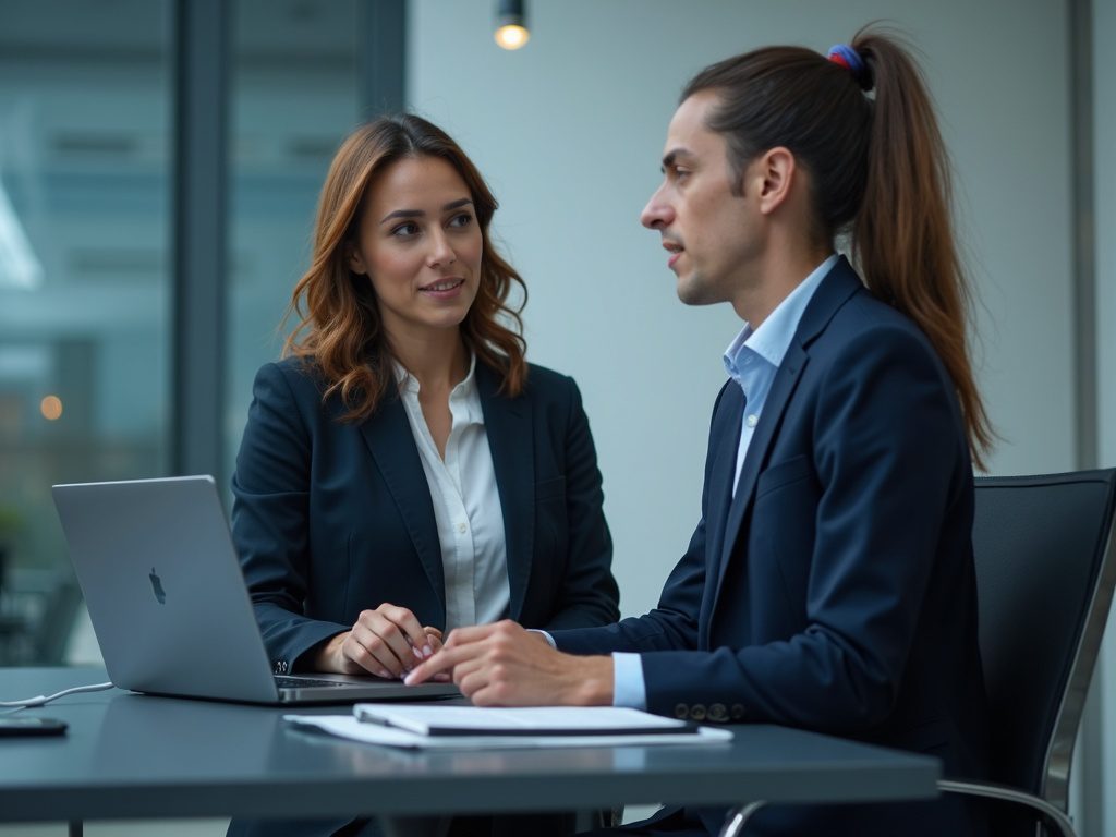 Female tech lead mentors security analysts in modern office setting