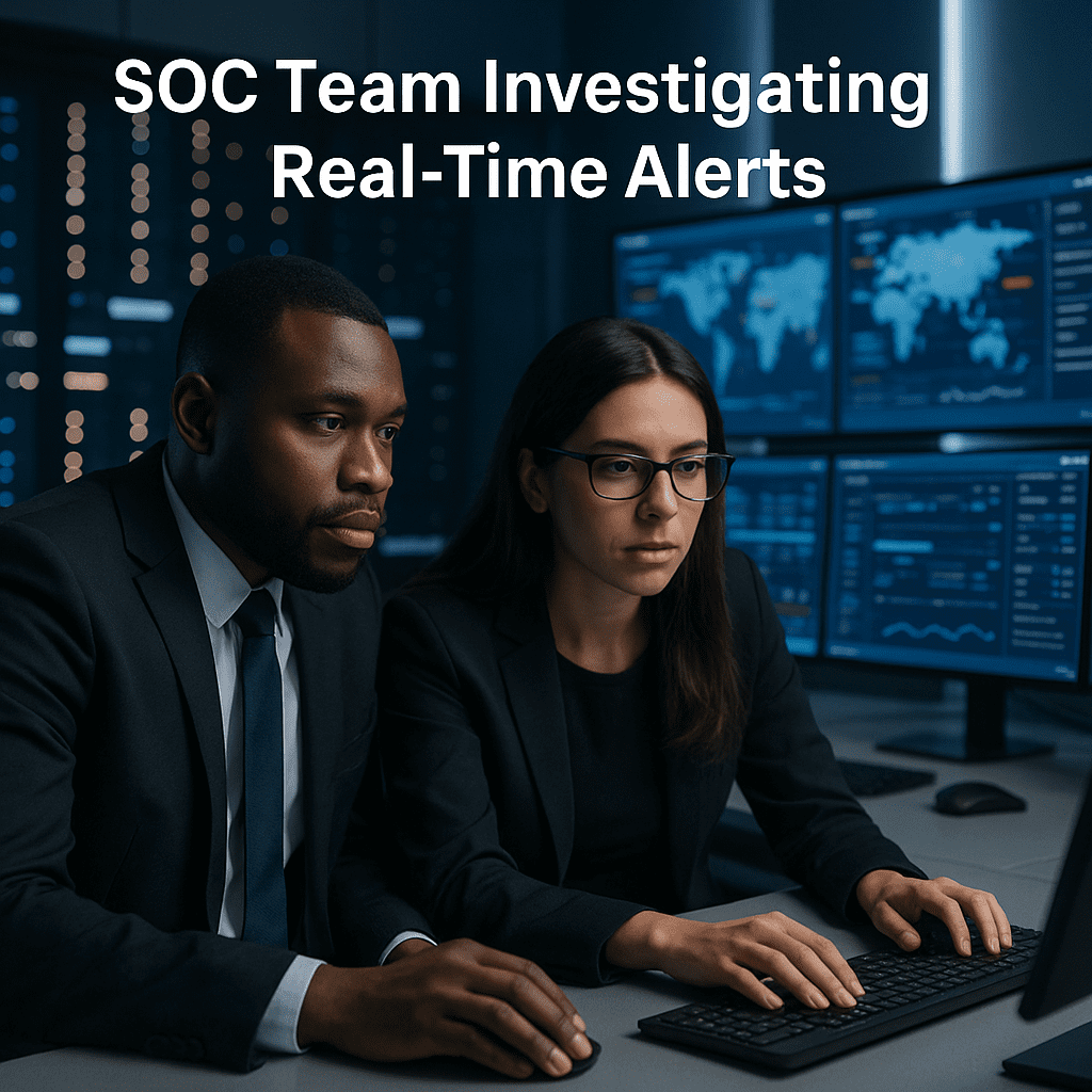 SOC team monitoring real-time alerts in a secure operations center
