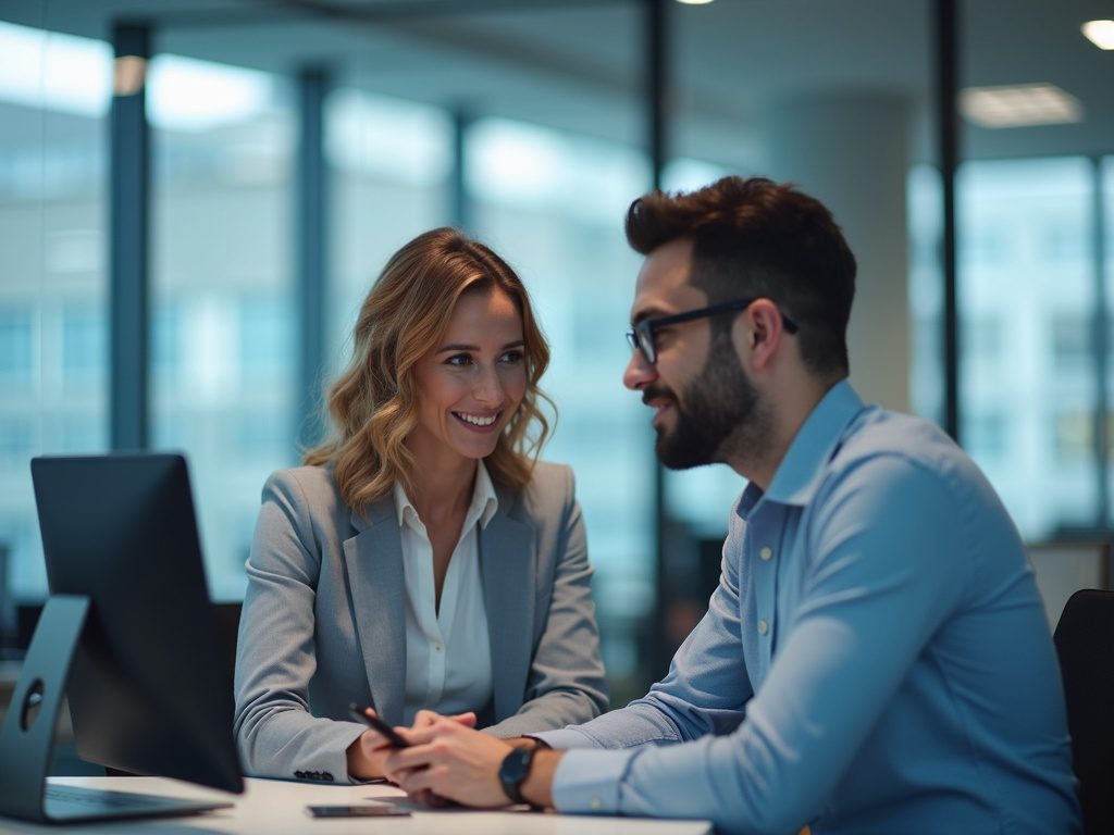 Female tech lead mentoring security analysts in modern office