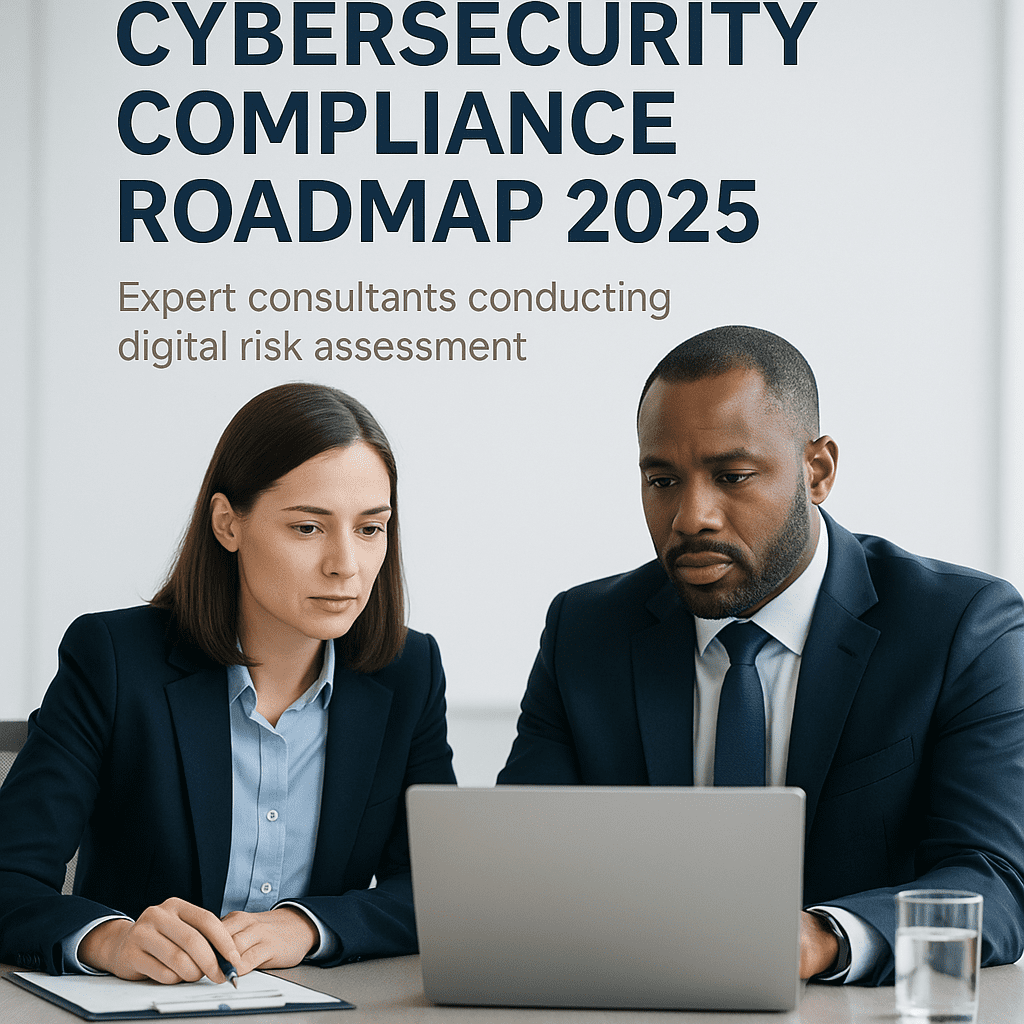 Security consultants assessing digital risks in a corporate boardroom