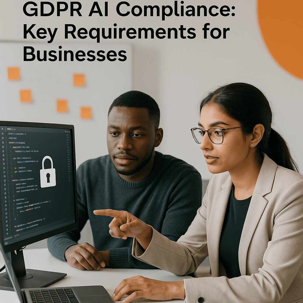 Tech team in agile workspace collaborating on GDPR-compliant AI software