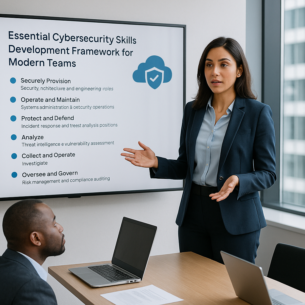 Business team discussing skills development and cybersecurity strategy