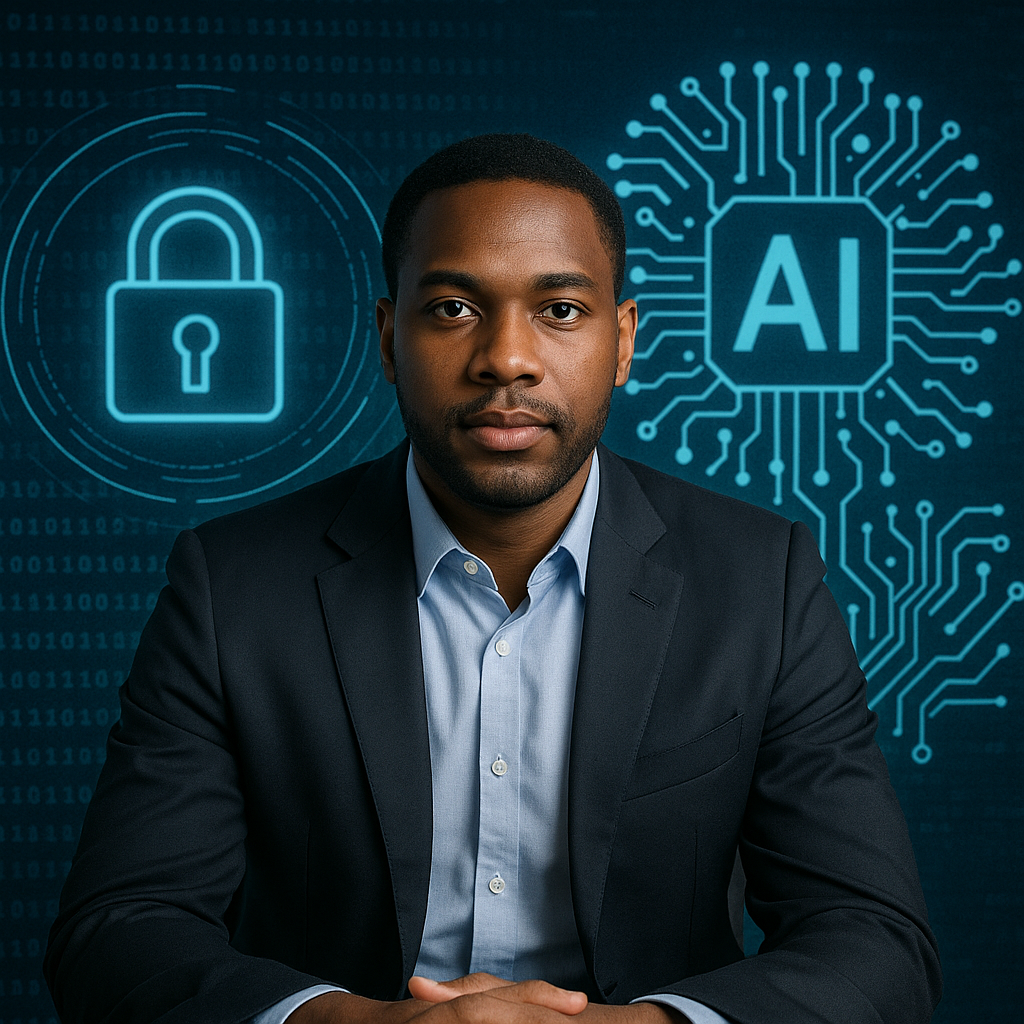 Business professionals preparing for cybersecurity job interview in modern office setting