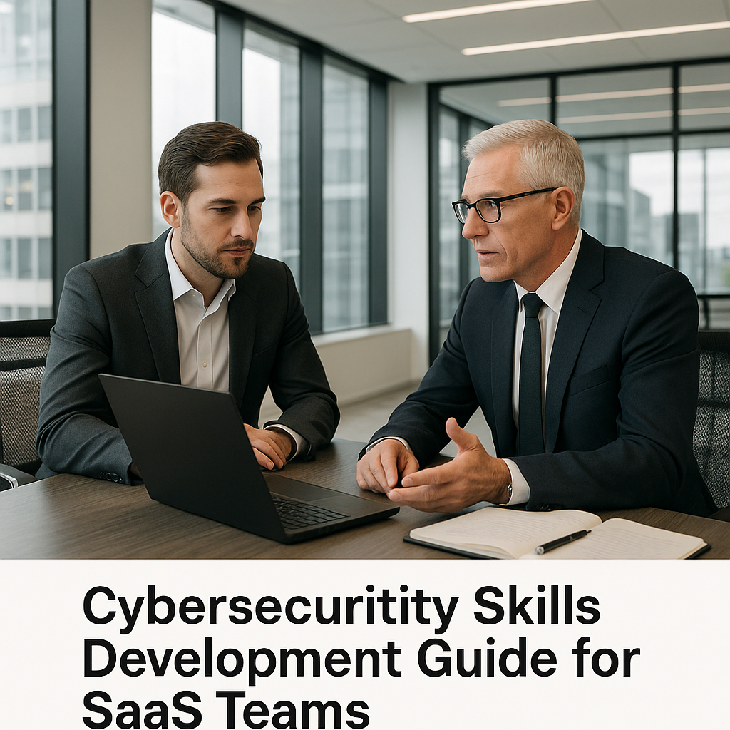 Diverse professionals discuss cybersecurity in modern glass-walled office