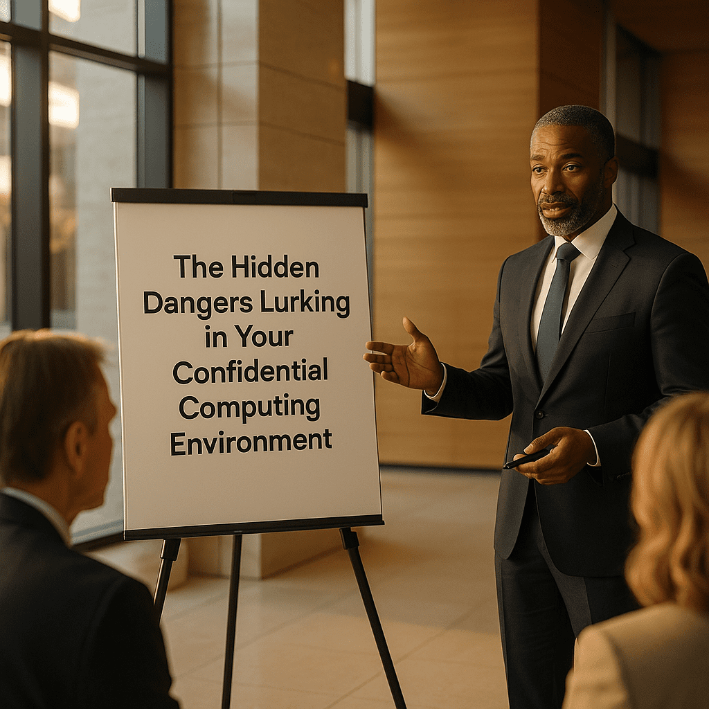 Illustration showing CISOs managing confidential computing security threats