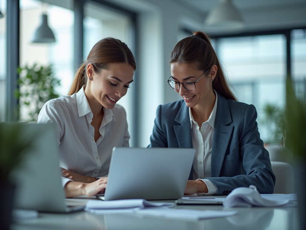Female tech lead mentoring security analysts in team office setup