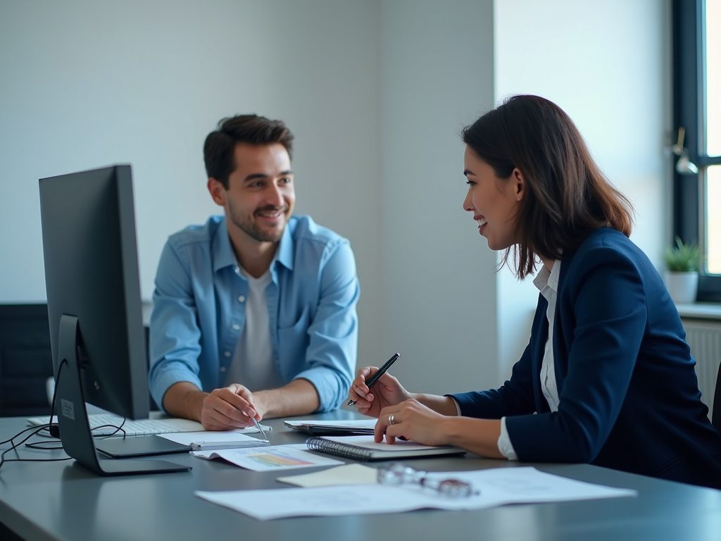 Female tech lead mentoring security analysts in office setting