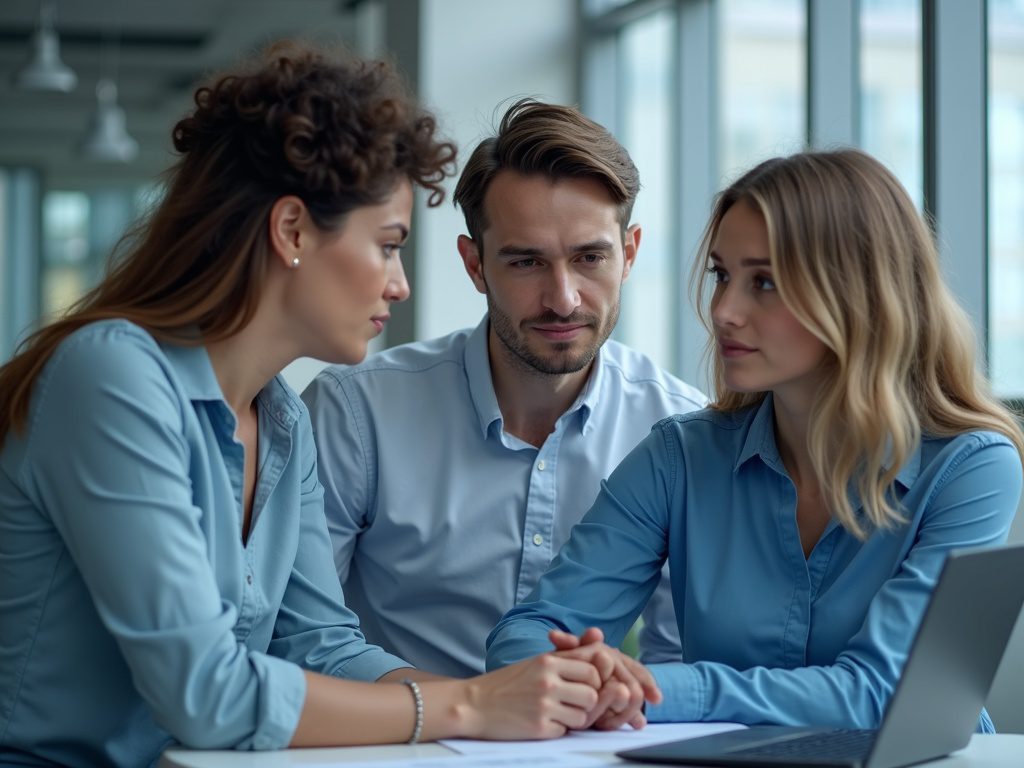 Female tech lead mentoring security analysts in modern office