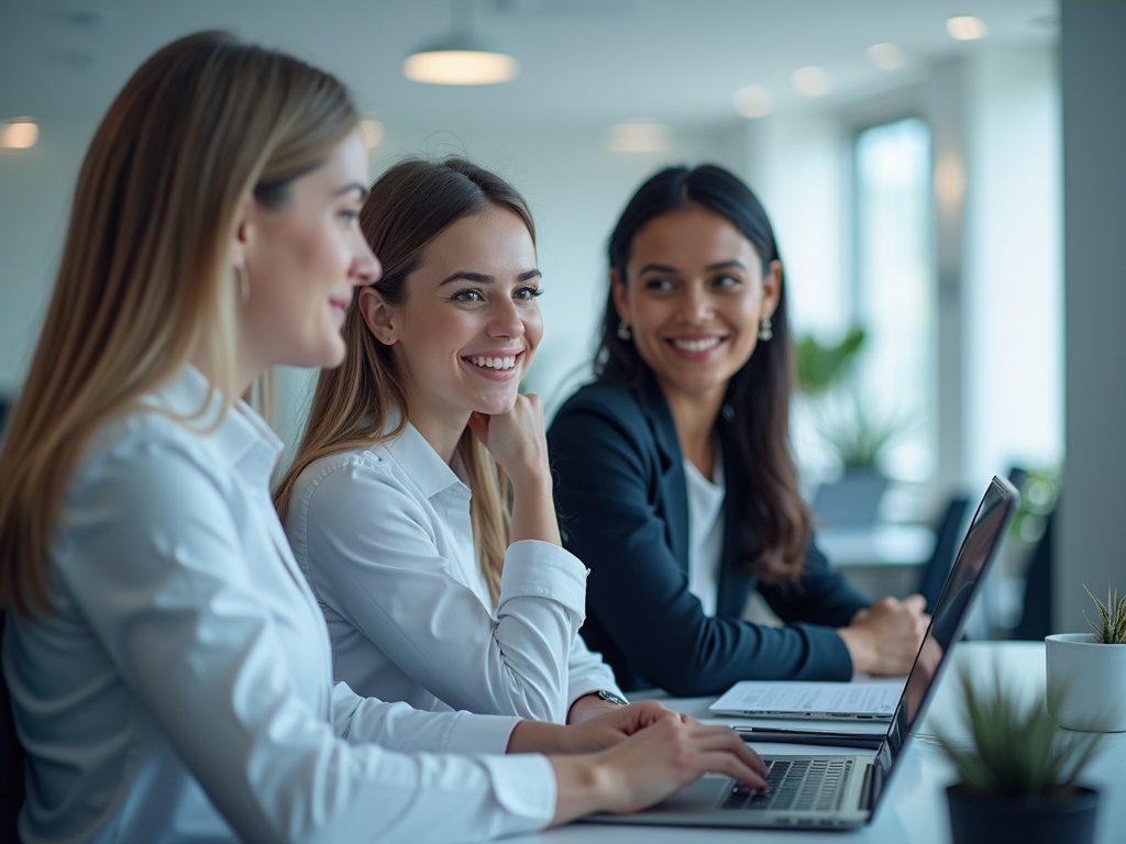 Female tech lead mentors security analysts in modern office setting