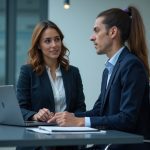 Female tech lead mentors security analysts in modern office setting