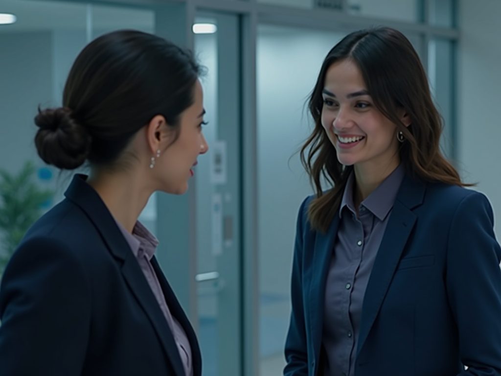 Female tech lead mentoring cybersecurity team in modern office